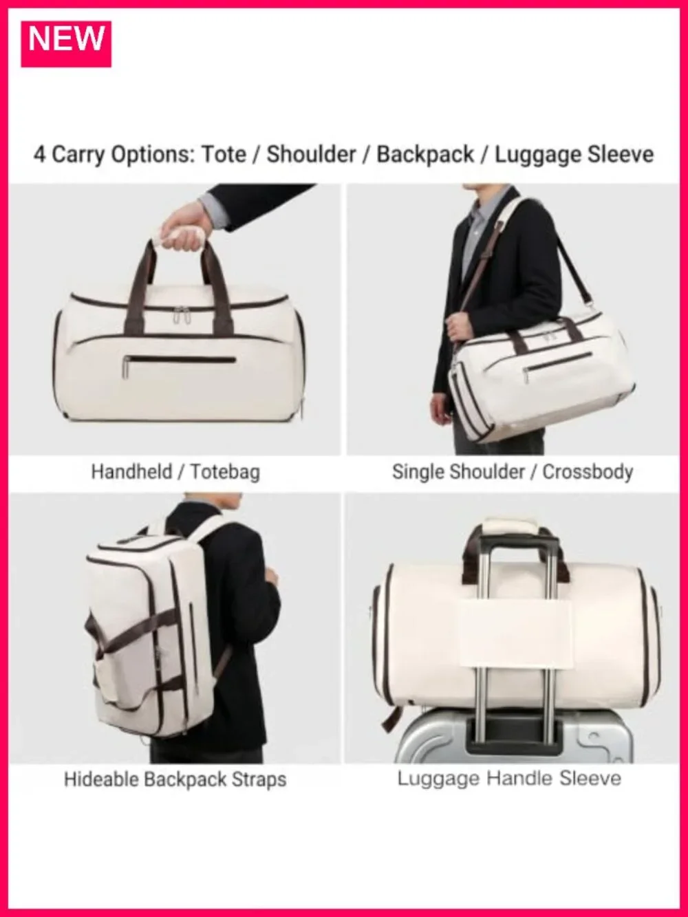 3-in-1 Convertible Garment Duffel Bag with Shoe Compartment Water-Resistant